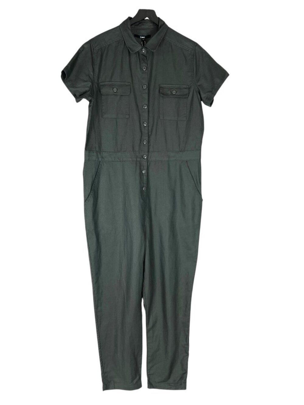 NWT Quince Cotton Linen Twill Short Sleeve Coverall Jumpsuit in Charcoal Size L